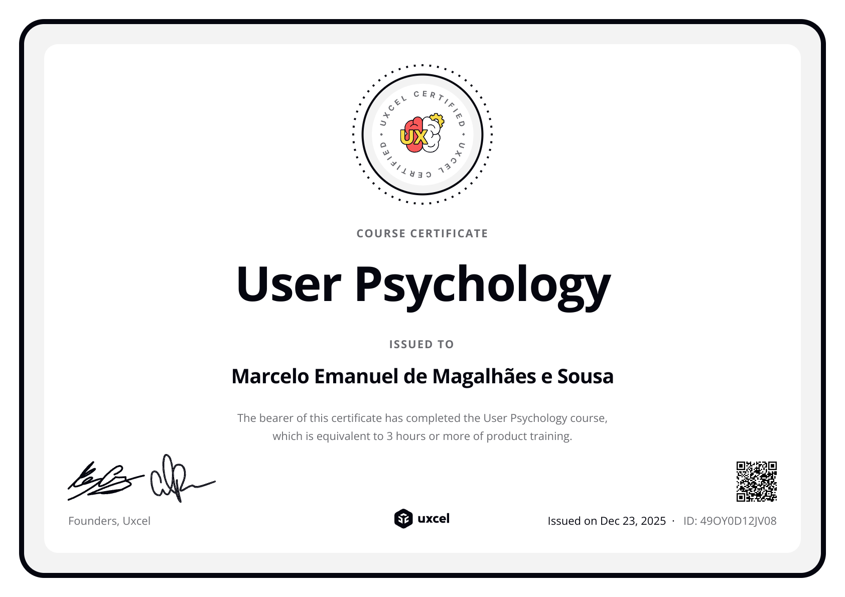 Marcelo Sousa's certificate